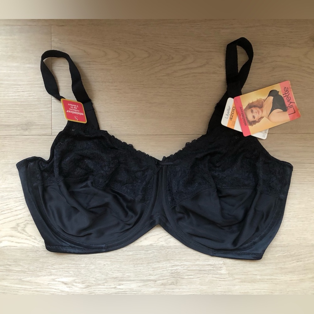Lilyette by Bali Full-Coverage Black Minimizer Underwire Bra Sz 44DD New